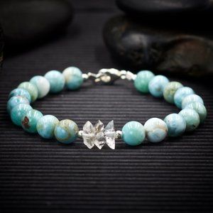 Larimar and Herkimer Diamond Bracelet - Handmade to Order